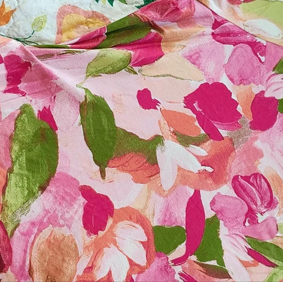 Terra & Sky Pink and Green Floral Tee Shirt Midi Dress, Size 2X/20W-22W  #103 - Picture 3 of 9